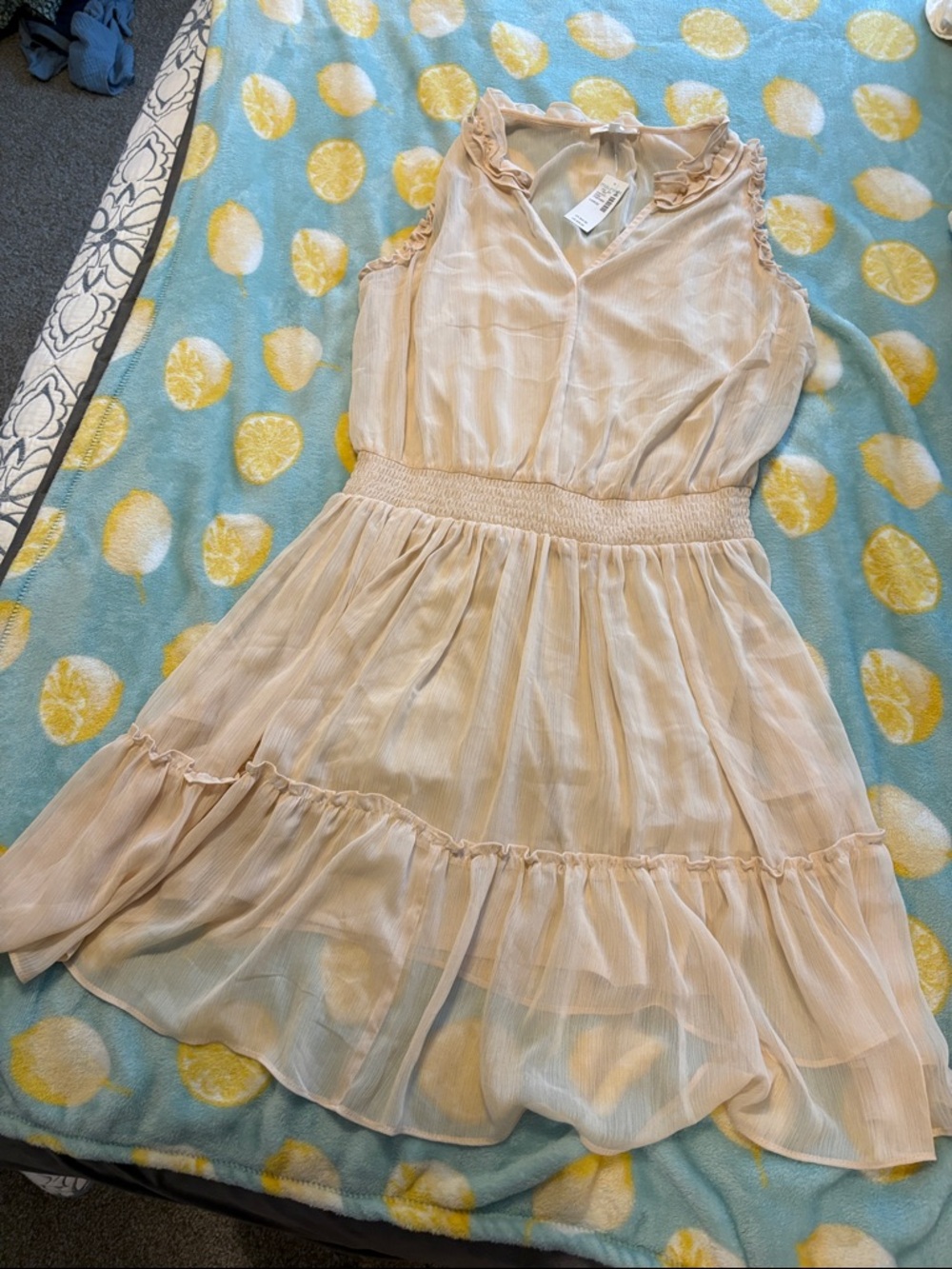 NWT Women’s Sleeveless Ruffle Cream Dress